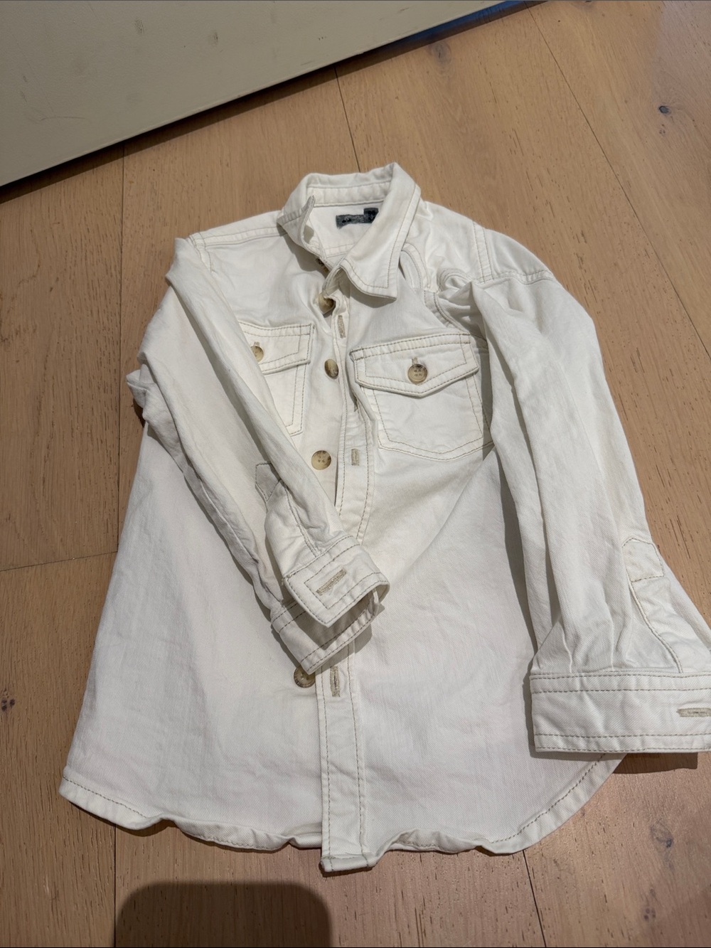 Bonpoint Cream Button-Up Jean Jacket for Kids